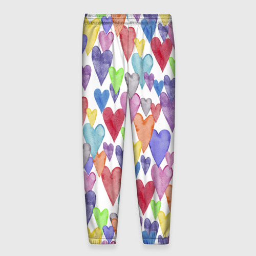 Мужские брюки 3D с принтом Разноцветные сердечки Калейдоскоп, вид сзади #1