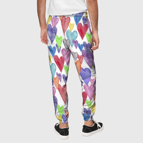 Мужские брюки 3D с принтом Разноцветные сердечки Калейдоскоп, вид сзади #2