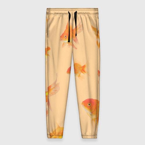 Женские брюки 3D с принтом Золотые рыбки в фоне, вид спереди #2