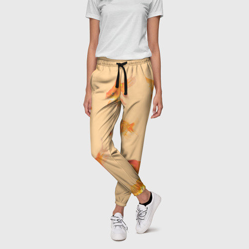 Женские брюки 3D с принтом Золотые рыбки в фоне, фото на моделе #1