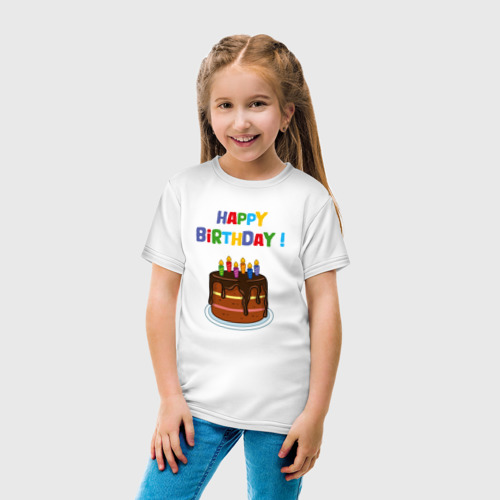 Детская футболка хлопок Шоколадный торт с днём рождения, цвет белый - фото 5