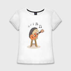 Женская футболка хлопок Slim Ёжик и гитара