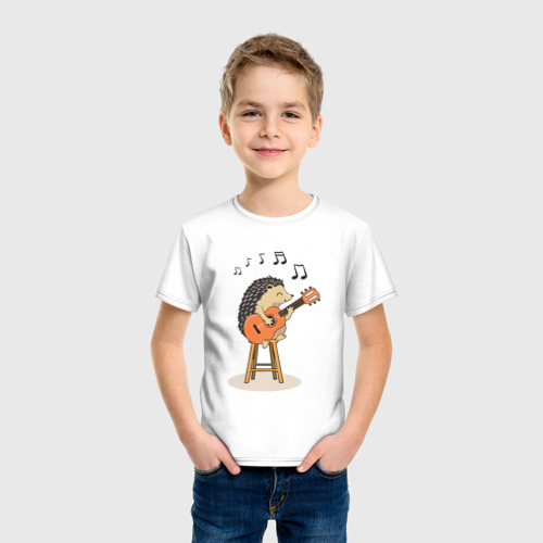 Детская футболка хлопок Ёжик и гитара, цвет белый - фото 3
