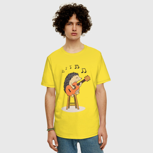 Мужская футболка хлопок Oversize Ёжик и гитара, цвет желтый - фото 3