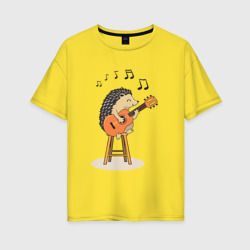 Женская футболка хлопок Oversize Ёжик и гитара