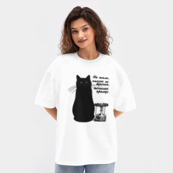 Женская футболка Oversize хлопок texturе Кот Бегемот и примус - фото 2