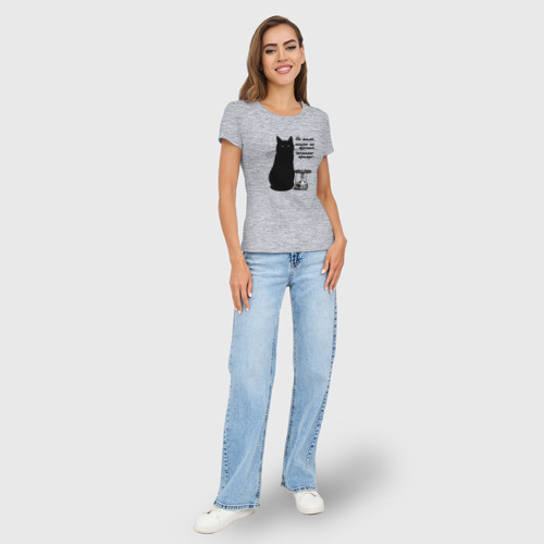 Женская футболка хлопок Slim Кот Бегемот и примус, цвет меланж - фото 5