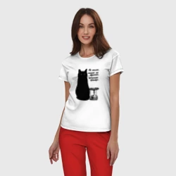 Женская пижама с белой футболкой хлопок Кот Бегемот и примус - фото 2