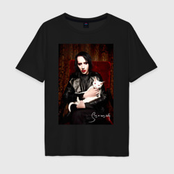 Мужская футболка хлопок Oversize Marilyn Manson - Sing a song kitty