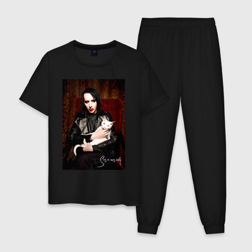 Мужская пижама хлопок Marilyn Manson - Sing a song kitty, цвет черный