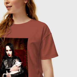 Женская футболка хлопок Oversize Marilyn Manson - Sing a song kitty - фото 2