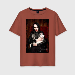 Женская футболка хлопок Oversize Marilyn Manson - Sing a song kitty