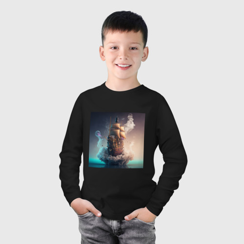 Детский лонгслив хлопок с принтом Путешествие во времени, фото на моделе #1