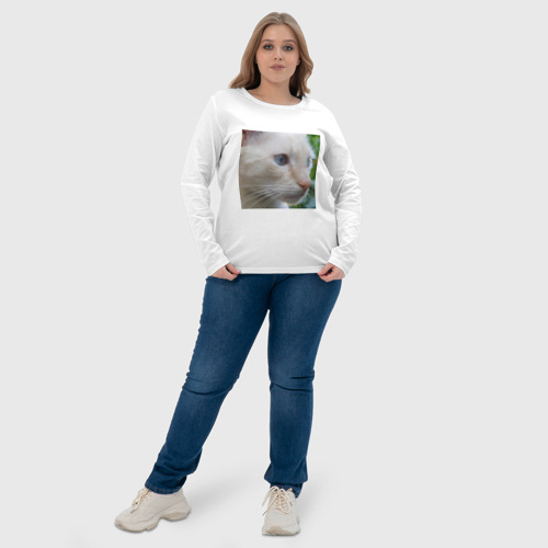 Женский лонгслив хлопок с принтом Мордочка белого кота, фото #4