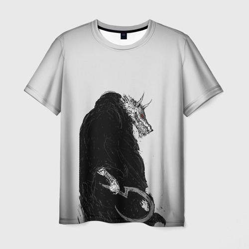 Мужская футболка с принтом Кот в сапогах: Лобо волк-смерть, вид спереди №1