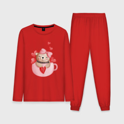 Мужская пижама с лонгсливом хлопок Мишка в кружке с сердечком
