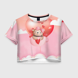 Женская футболка Crop-top 3D Мишка в чашке с сердечком