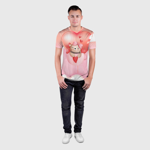 Мужская футболка 3D Slim Мишка в чашке с сердечком, цвет 3D печать - фото 4