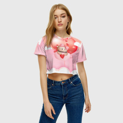 Женская футболка Crop-top 3D Мишка в чашке с сердечком - фото 2