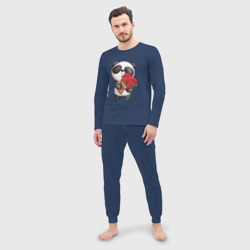 Мужская пижама с лонгсливом хлопок Панда с букетом цветов - фото 2