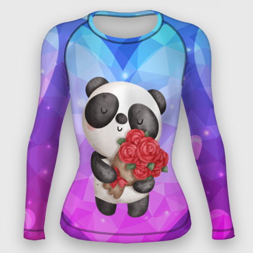 Женский рашгард 3D Панда с букетом цветов, цвет 3D печать