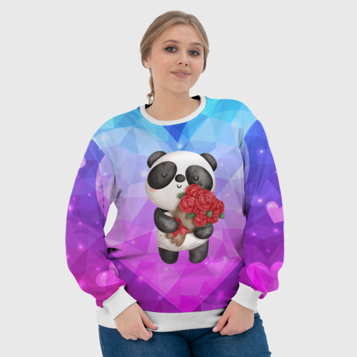 Женский свитшот 3D Панда с букетом цветов, цвет 3D печать - фото 6