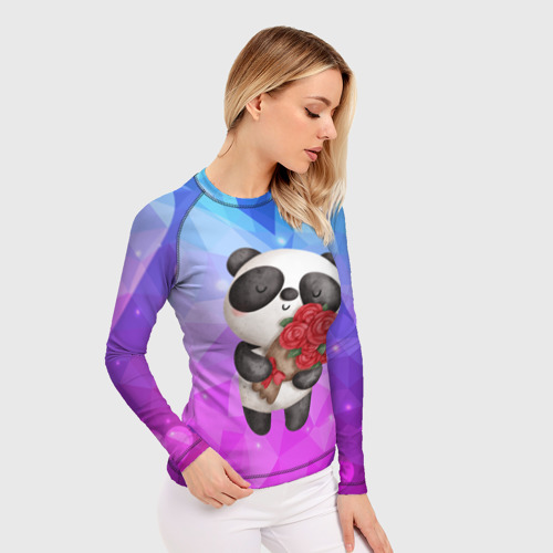 Женский рашгард 3D Панда с букетом цветов, цвет 3D печать - фото 3