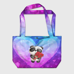 Пляжная сумка 3D Панда с букетом цветов