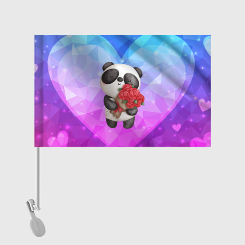 Флаг для автомобиля Панда с букетом цветов - фото 2