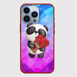 Чехол для iPhone 13 Pro Панда с букетом цветов