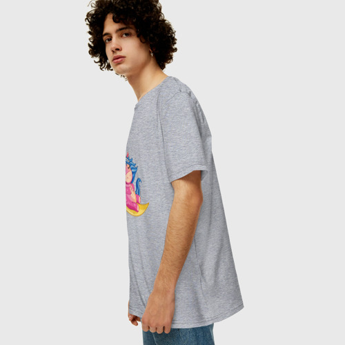 Мужская футболка хлопок Oversize с принтом Единорог на месяце, вид сбоку #3