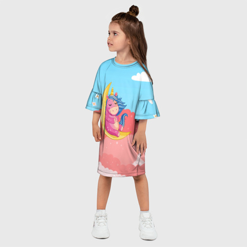 Детское платье 3D Единорог на месяце, цвет 3D печать - фото 3