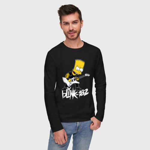 Мужской лонгслив хлопок Blink 182 Барт Симпсон рокер, цвет черный - фото 3
