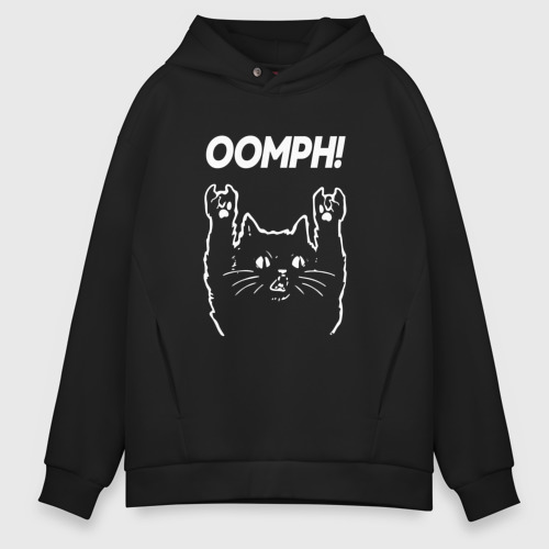 Мужское худи Oversize хлопок Oomph! рок кот, цвет черный