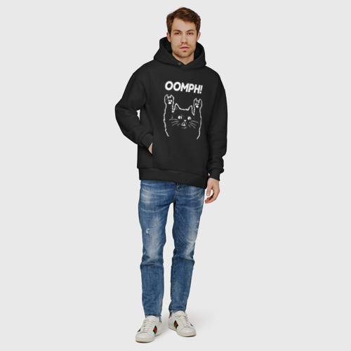 Мужское худи Oversize хлопок Oomph! рок кот, цвет черный - фото 6