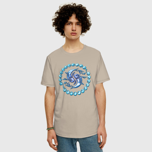 Мужская футболка хлопок Oversize Знаки зодиака - рыбы, цвет миндальный - фото 3