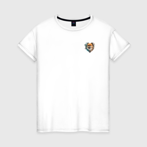 Женская футболка из хлопка с принтом Навсегда в сердце: шпиц, вид спереди №1