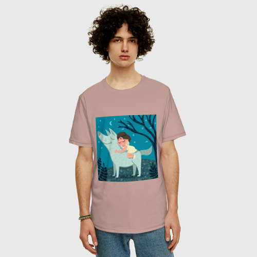 Мужская футболка хлопок Oversize с принтом Принцесса Мононоке и волк милая, фото на моделе #1