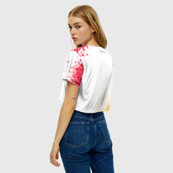 Топик (короткая футболка или блузка, не доходящая до середины живота) с принтом Юлия бесценна, а для всего остального есть бабло для женщины, вид на модели сзади №2. Цвет основы: белый
