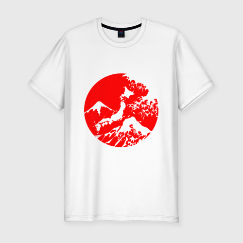 Мужская футболка хлопок Slim с принтом Флаг Японии - красное солнце, вид спереди #2