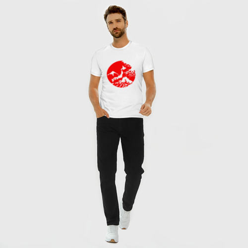 Мужская футболка хлопок Slim с принтом Флаг Японии - красное солнце, вид сбоку #3