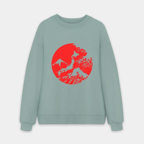 Мужской свитшот oversize без начеса хлопок Флаг Японии - красное солнце