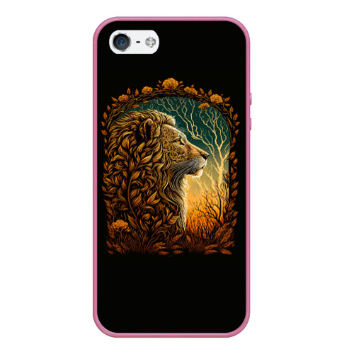 Чехол для iPhone 5/5S матовый Лев нарисованный в стиле модерн, цвет малиновый