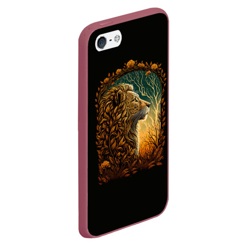 Чехол для iPhone 5/5S матовый Лев нарисованный в стиле модерн, цвет малиновый - фото 3