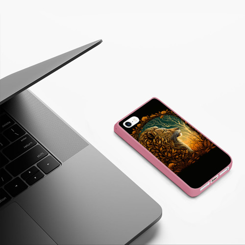 Чехол для iPhone 5/5S матовый Лев нарисованный в стиле модерн, цвет малиновый - фото 5