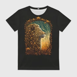 Женская футболка 3D Лев нарисованный в стиле модерн