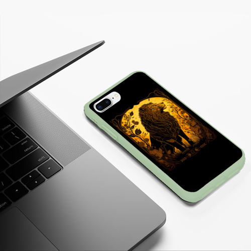 Чехол для iPhone 7Plus/8 Plus матовый Лев в стиле модерн, цвет салатовый - фото 5