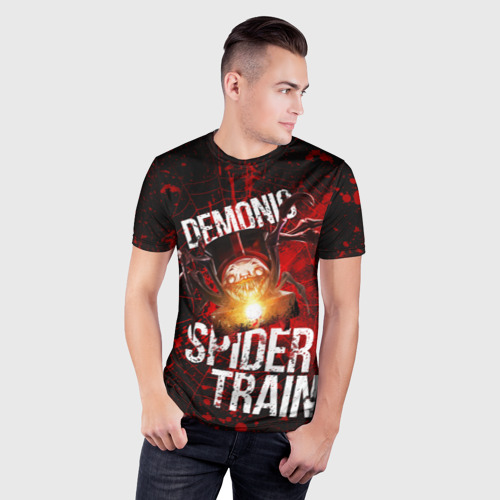 Мужская футболка 3D Slim Demonic spider-train, цвет 3D печать - фото 3