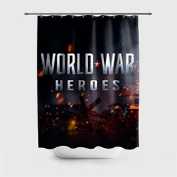 Штора 3D для ванной World War Heroes логотип на фоне огня