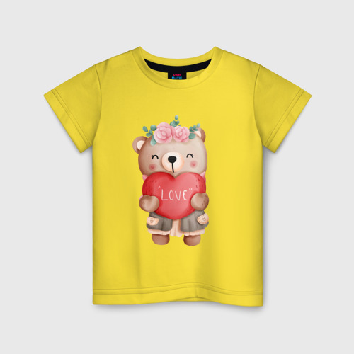 Детская футболка хлопок с принтом Мишка с  сердечком, вид спереди #2